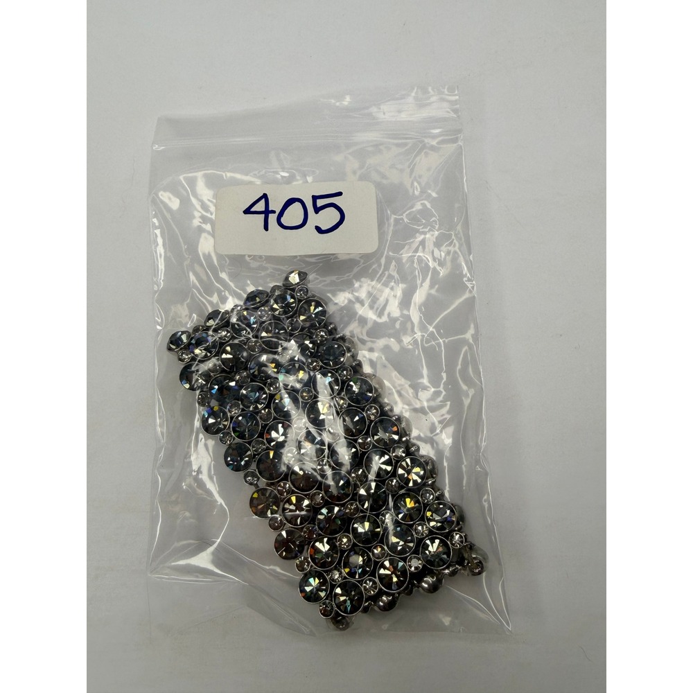 Smoke Gray Crystal Wide‎ Stretch Cuff Statement Bracelet Silver Tone Rhinestone - Picture 5 of 5